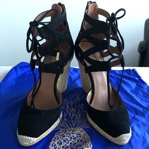 New black Aquazurra Belgravia Espadrille Wedge